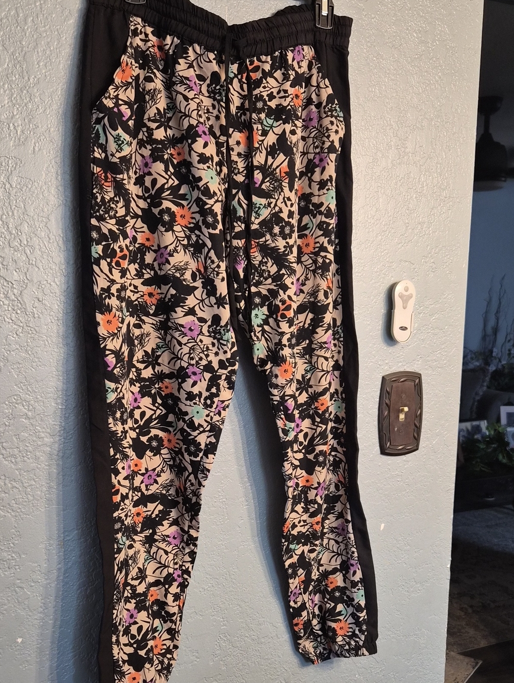Floral Print Black Track Joggers - Women's Comfort